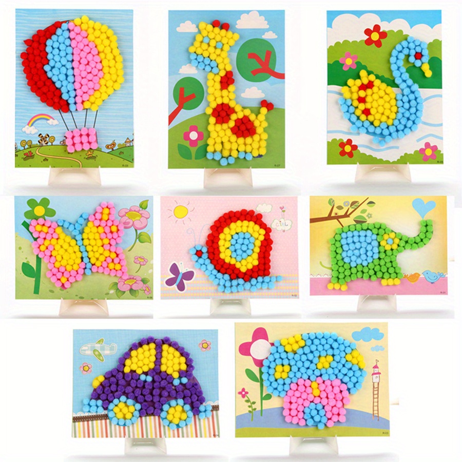 Art Craft Animals - 2 Buah 16X21Cm Lukisan Pom-Pom Warna-warni