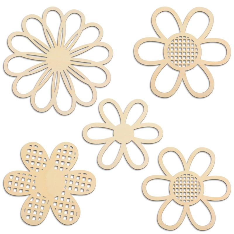 Art And Craft For Nursery - 5pcs Set Dekorasi Dinding Bunga Kayu