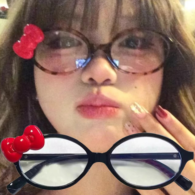 Art Craft Glasses - Y2K Kacamata Oval Busur Merah Kacamata