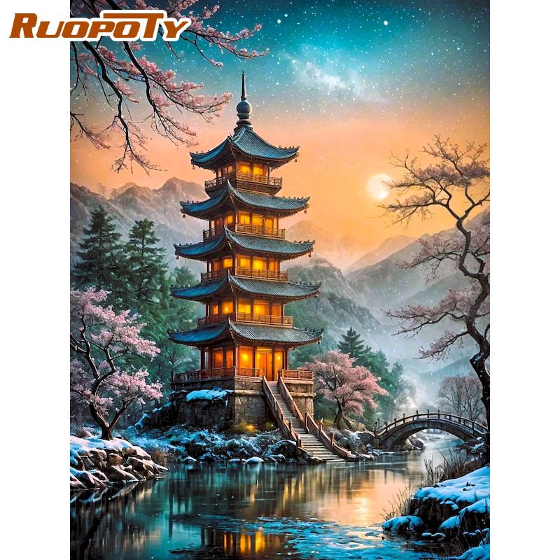 Art Craft Room Ideas - RUOPOTY Lukisan Berlian Pagoda Seni Dinding