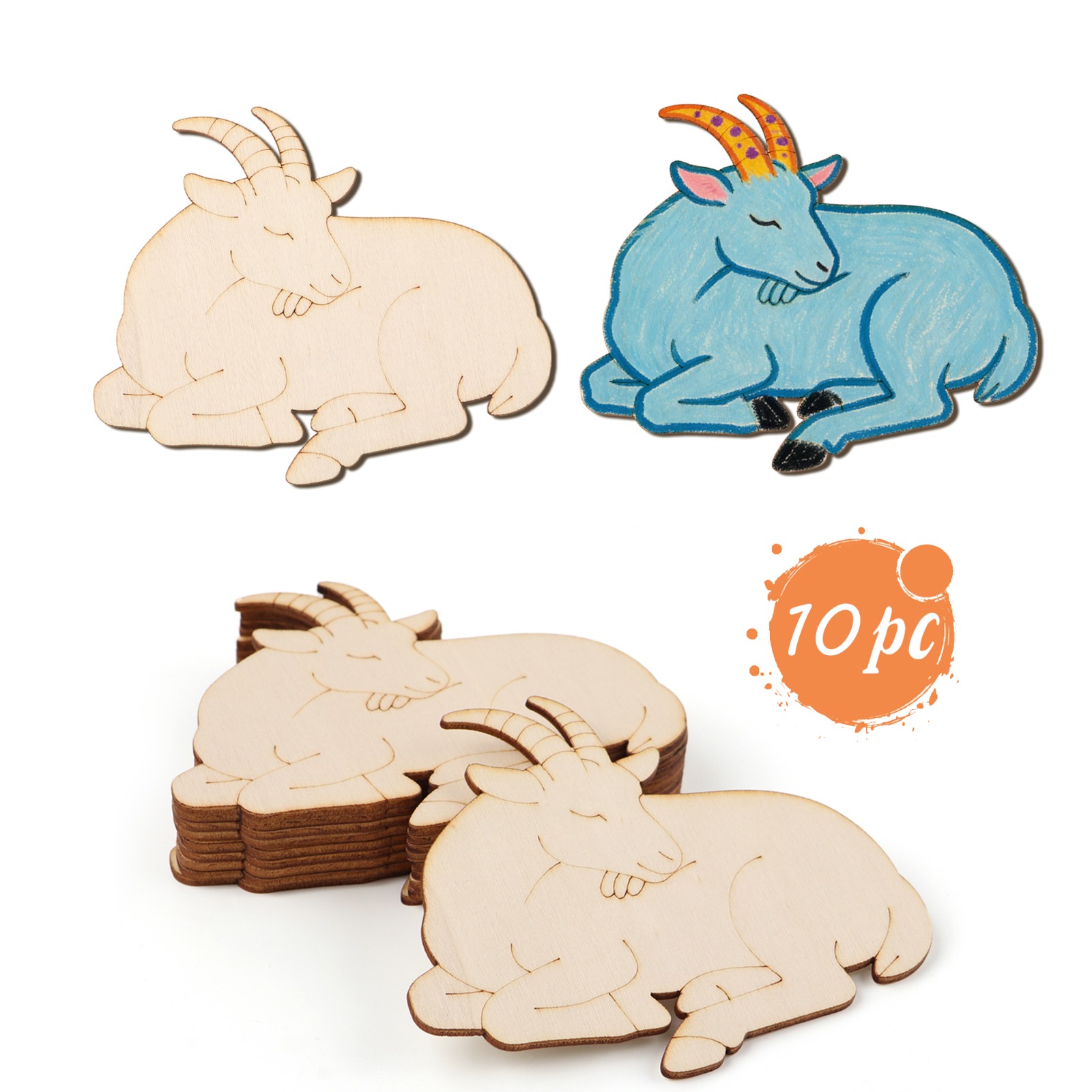 Art Craft Animals - 10pcs/set Ornamen Hewan Domba Kayu Belum